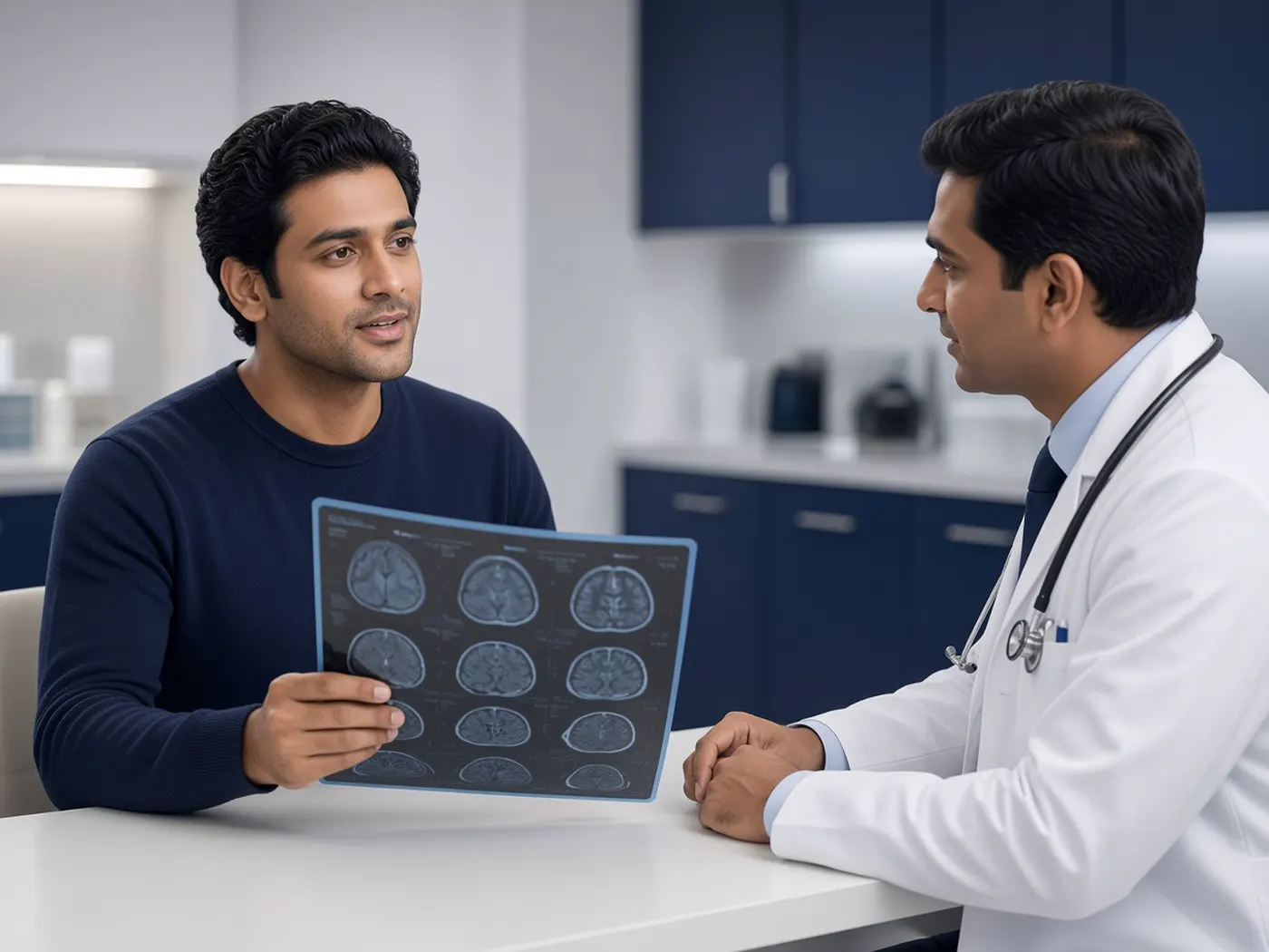 When to see a neurosurgeon: a patient reviews an MRI film with a doctor