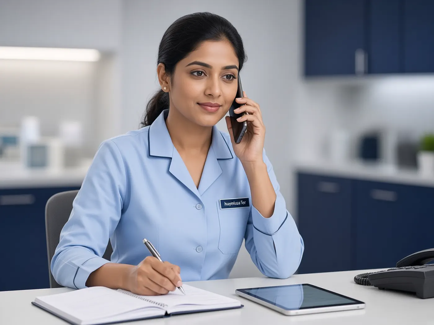 Receptionist noting patient details